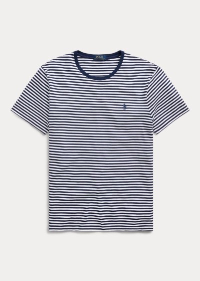 Playeras Polo Ralph Lauren Hombre Blancos / Azul Marino - Custom Slim Striped - ASJQU5362